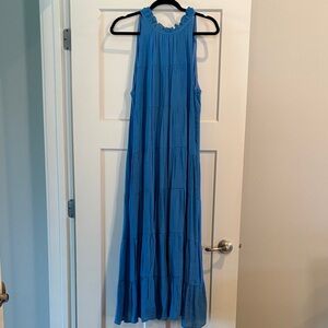 entro Blue Ruffled Halter Tiered Maxi Dress